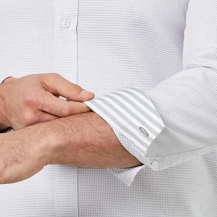 Brooksfield Long Sleeve Luxe Slim Fit Micro Textured Shirt White