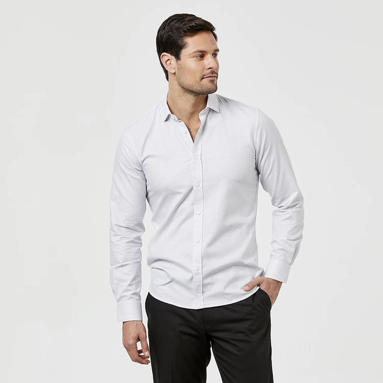 Brooksfield Long Sleeve Luxe Slim Fit Micro Textured Shirt White - Image 4
