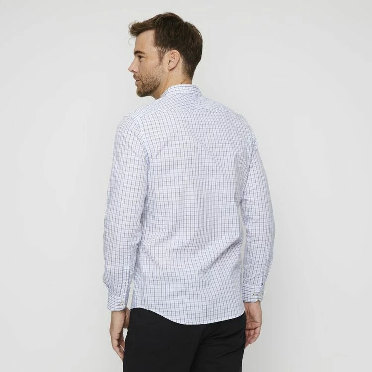 Brooksfield Long Sleeve Career Intricate Check Shirt Blue 43 - Image 3