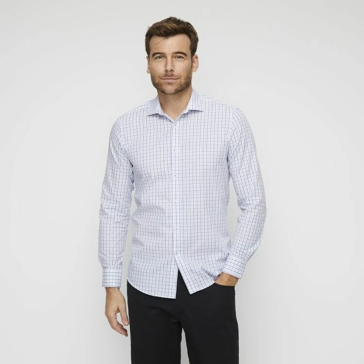 Brooksfield Long Sleeve Career Intricate Check Shirt Blue 43 - Image 4