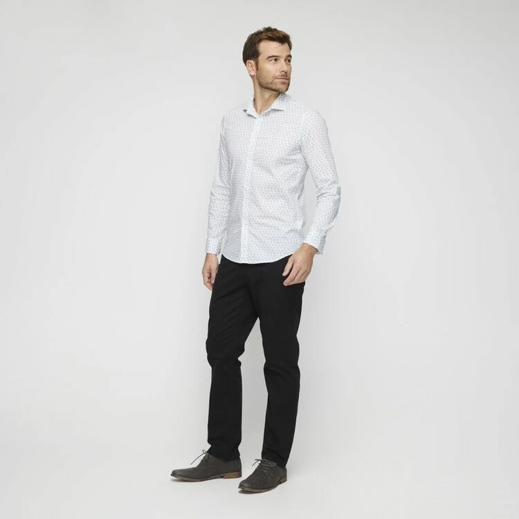 Brooksfield Long Sleeve Career Leaf Print Stretch Shirt White 40 - Image 3