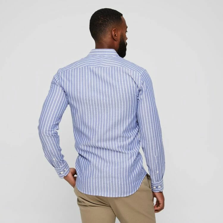 Brooksfield Long Sleeve Luxe Oxford Stripe Shirt Navy - Image 2