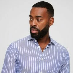 Brooksfield Long Sleeve Luxe Oxford Stripe Shirt Navy