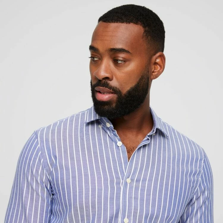 Brooksfield Long Sleeve Luxe Oxford Stripe Shirt Navy