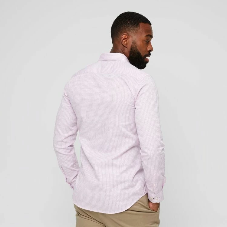 Brooksfield Long Sleeve Luxe Check Textured Dress Shirt Pink - Image 2