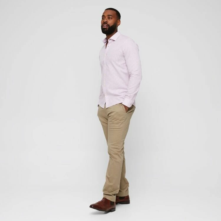 Brooksfield Long Sleeve Luxe Check Textured Dress Shirt Pink - Image 3