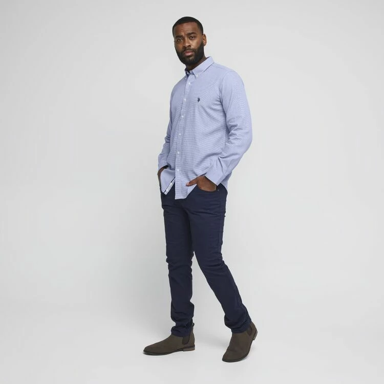 U.S. Polo Assn. Men's Printed Long Sleeve Cotton Shirt Royal Blue Medium - Image 2