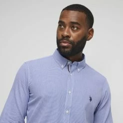 U.S. Polo Assn. Men's Printed Long Sleeve Cotton Shirt Royal Blue Medium