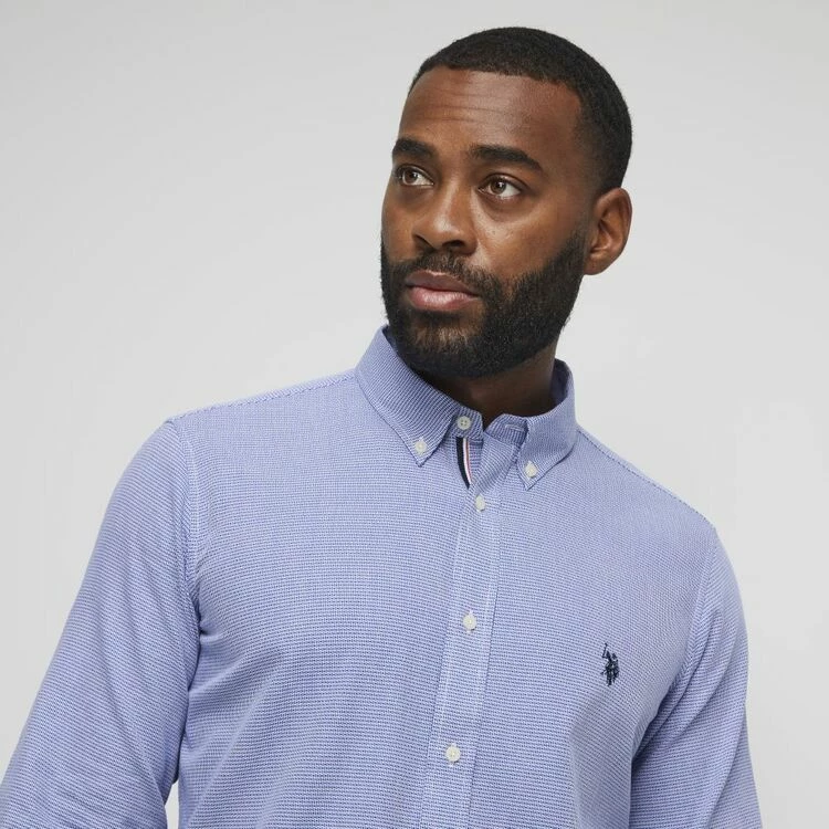 U.S. Polo Assn. Men's Printed Long Sleeve Cotton Shirt Royal Blue Medium