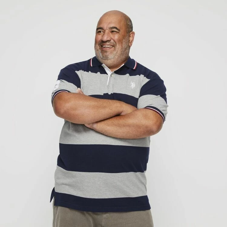 U.S. Polo Assn. Big Men's Bold Stripe Polo With No.3 Embroidered Logo Heather Grey 1X Large - Image 4