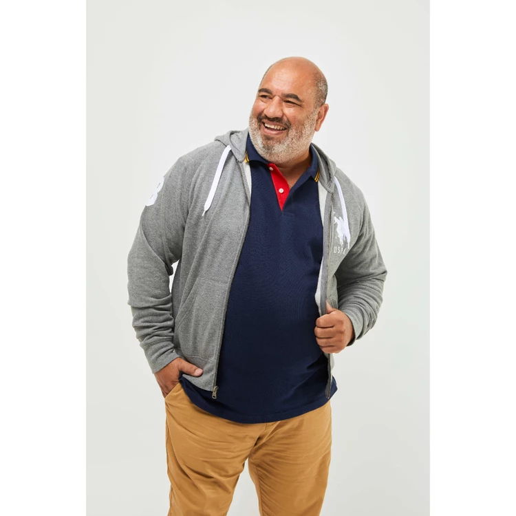 U.S. Polo Assn. Big Men's Zip Thru No.3 Hooded Fleece Dark Heather Grey 2XL