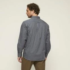 JC Lanyon Men's Dunn Easy Care Cotton Long Sleeve Check Shirt Grey & Blue Small