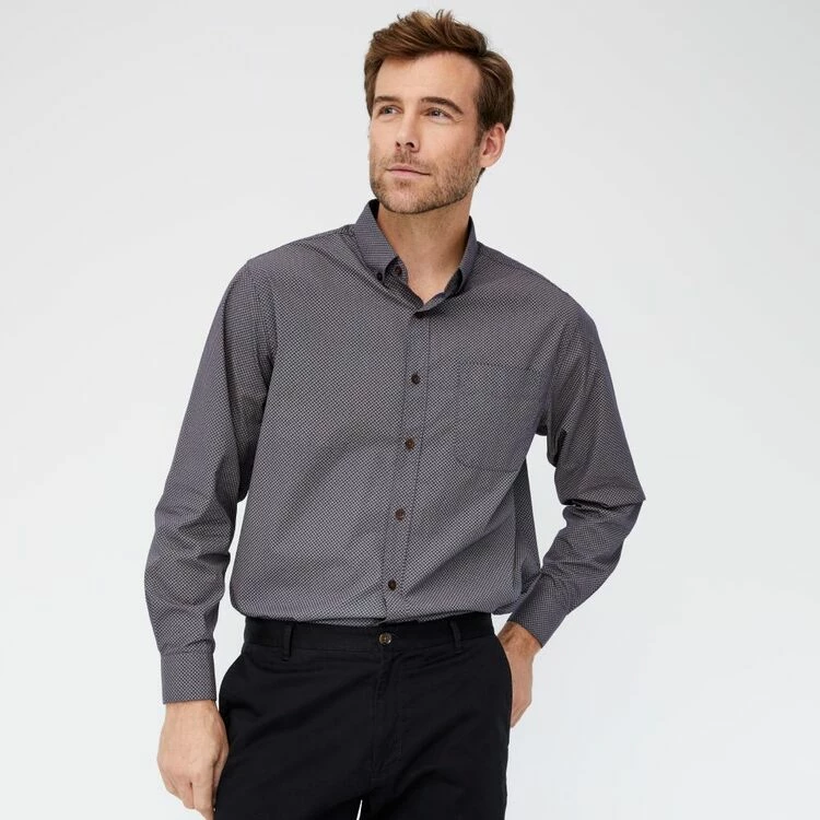 JC Lanyon Men's Dover Relaxed Wash Cotton Long Sleeve Print Shirt Dark Blue Small - Image 3