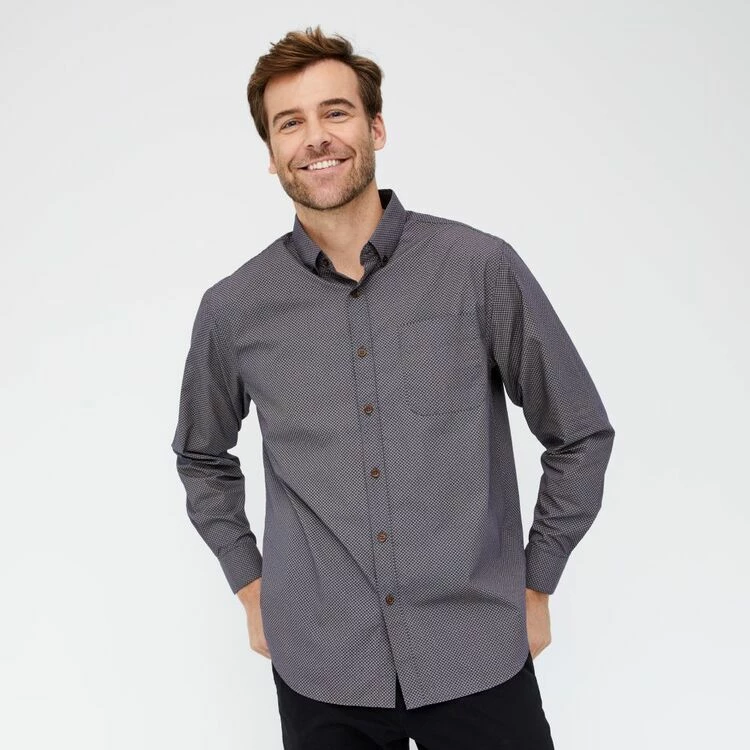 JC Lanyon Men's Dover Relaxed Wash Cotton Long Sleeve Print Shirt Dark Blue Small - Image 2