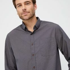 JC Lanyon Men's Dover Relaxed Wash Cotton Long Sleeve Print Shirt Dark Blue Small