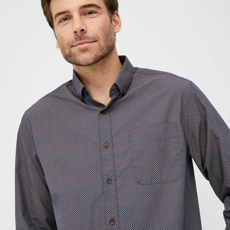 JC Lanyon Men's Dover Relaxed Wash Cotton Long Sleeve Print Shirt Dark Blue Small