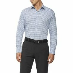 Van Heusen Tailored Fit Small Check Long Sleeve Shirt Indigo