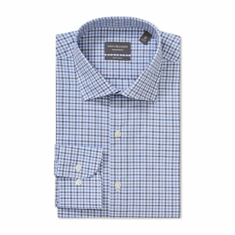 Van Heusen Tailored Fit Mid Check Long Sleeve Shirt Indigo - Image 3