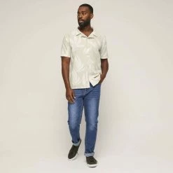 Lee Cooper Cotton Linen Short Sleeve Printed Shirt Sage