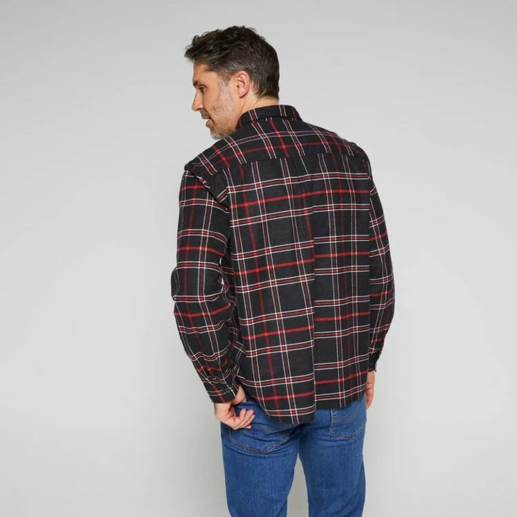 Bronson Basic Hart Cotton Printed Flannelette Shirt Black Red - Image 4