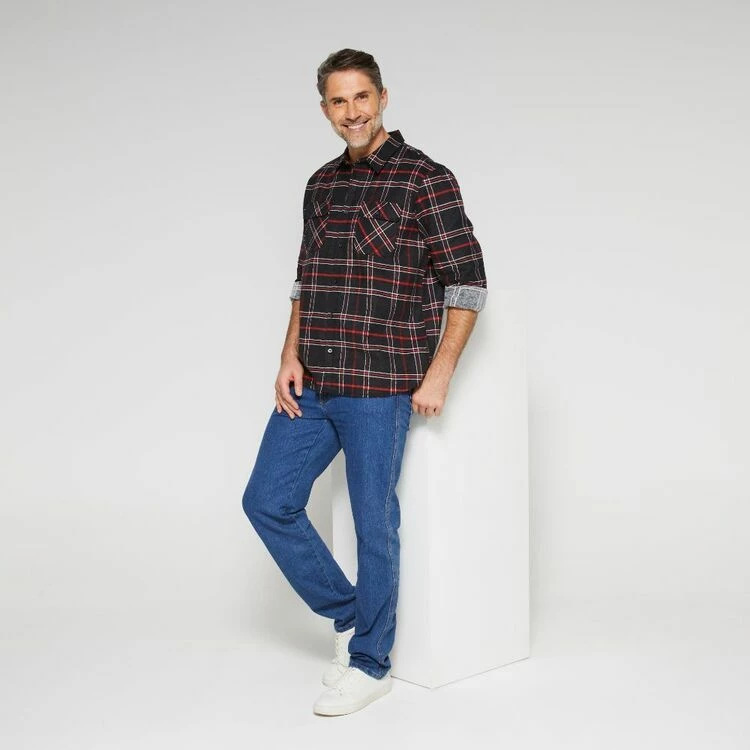 Bronson Basic Hart Cotton Printed Flannelette Shirt Black Red - Image 3