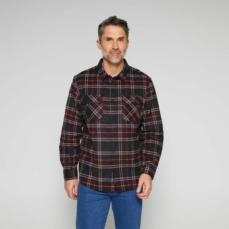 Bronson Basic Hart Cotton Printed Flannelette Shirt Black Red - Image 2