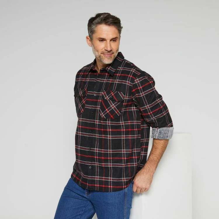 Bronson Basic Hart Cotton Printed Flannelette Shirt Black Red