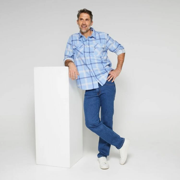 Bronson Basic Logan Cotton Printed Flannelette Shirt Blue - Image 3