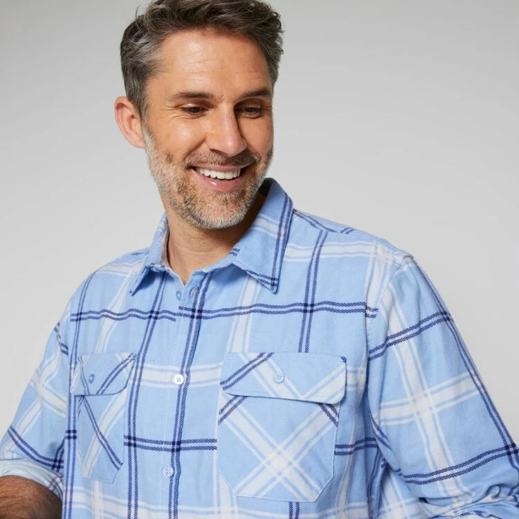 Bronson Basic Logan Cotton Printed Flannelette Shirt Blue - Image 2