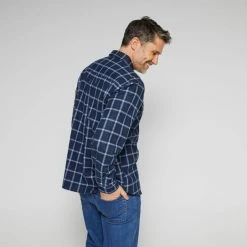 Bronson Basic Osborne Cotton Printed Flannelette Shirt Denim