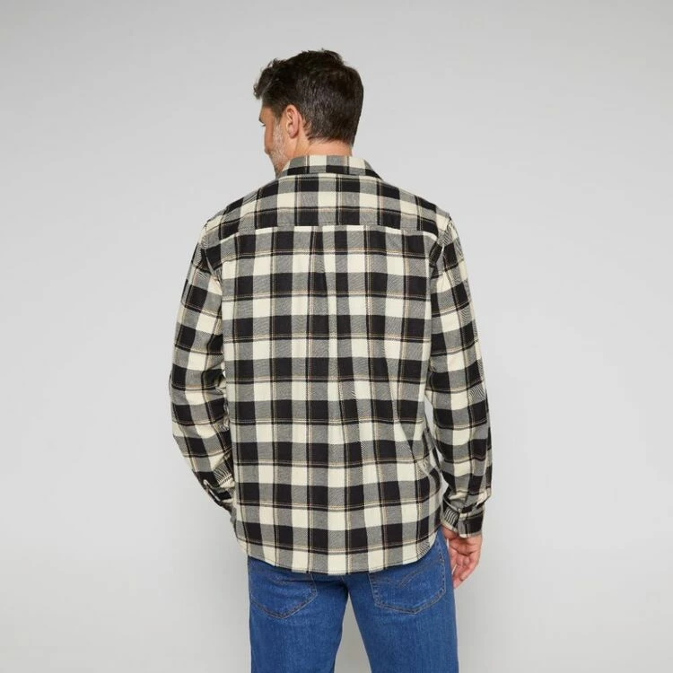 Bronson Basic Parkes Cotton Printed Flannelette Shirt Natural - Image 4