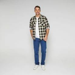 Bronson Basic Parkes Cotton Printed Flannelette Shirt Natural