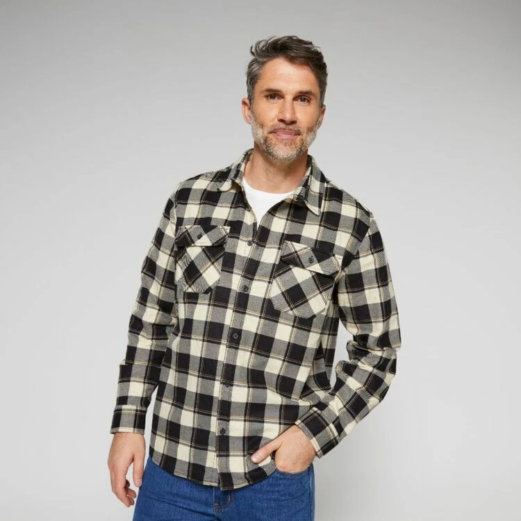 Bronson Basic Parkes Cotton Printed Flannelette Shirt Natural - Image 5