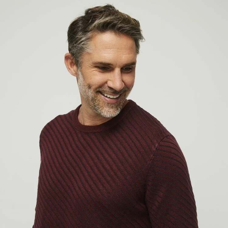 Bronson Casual Brunswick Soft Touch Diagonal Stripe Knit Burgundy & Navy - Image 2