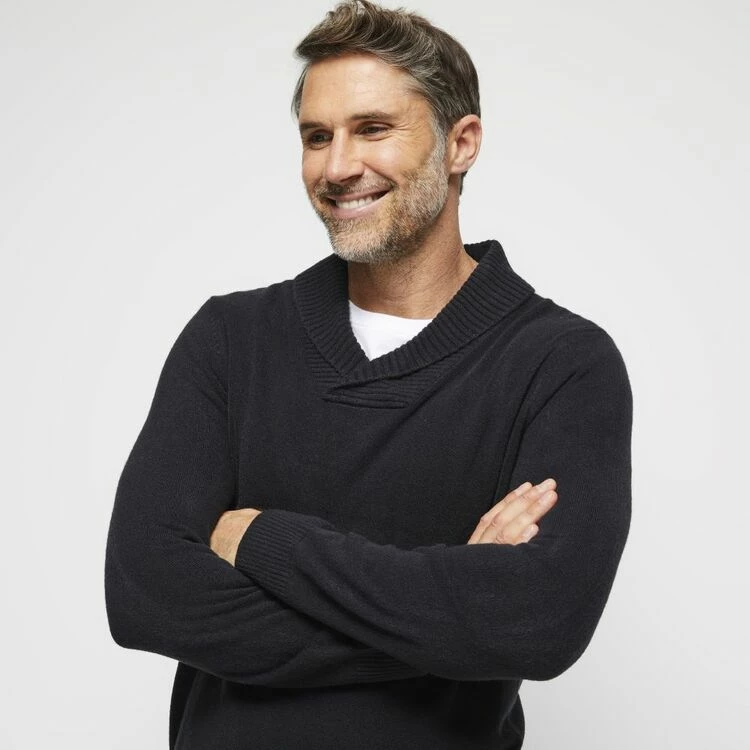 Bronson Casual Roxburgh Soft Touch Shawl Neck Knit Black - Image 4