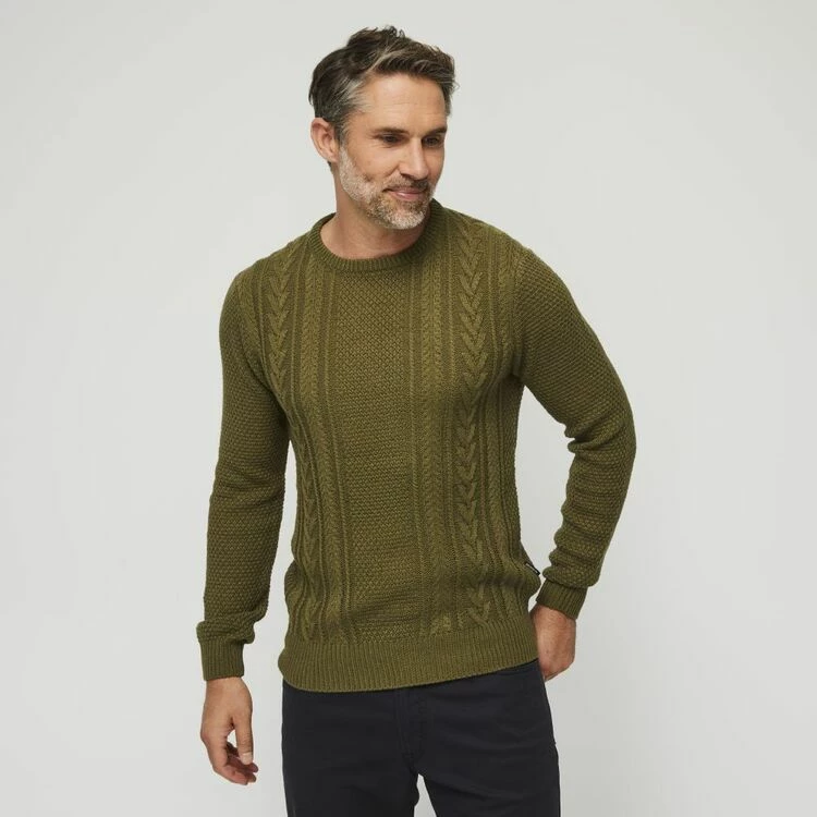 Bronson Casual Fyansford Cable Crew Neck Knit Burnt Olive - Image 2
