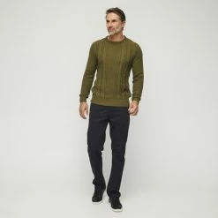 Bronson Casual Fyansford Cable Crew Neck Knit Burnt Olive