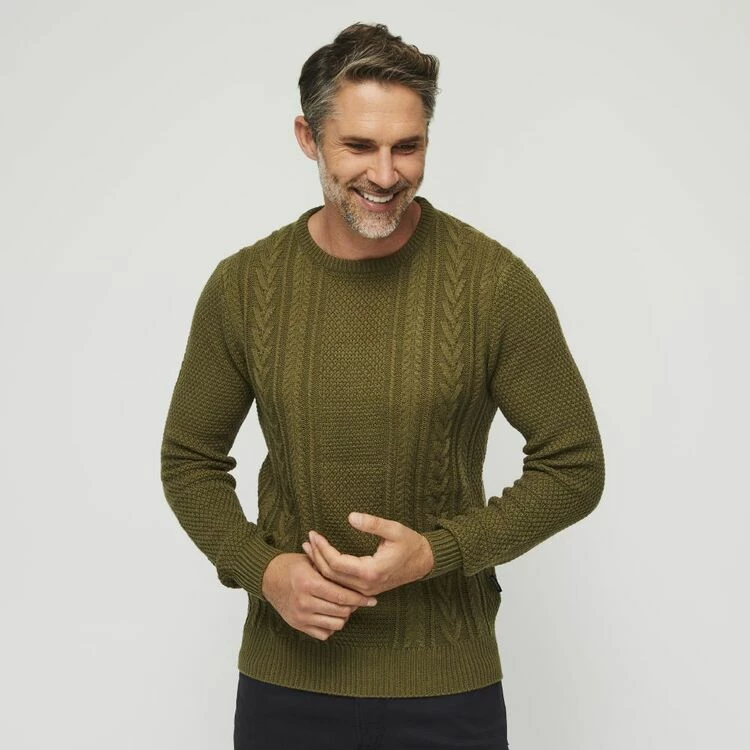 Bronson Casual Fyansford Cable Crew Neck Knit Burnt Olive - Image 5