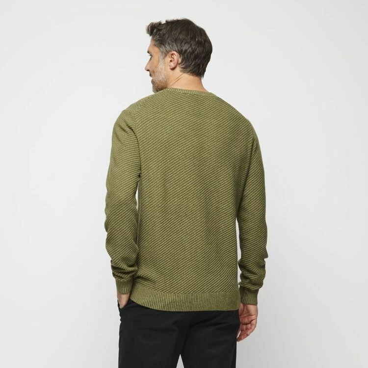 Bronson Casual Cardiff Soft Touch Textured Cotton Blend Crew Knit Olive - Image 3