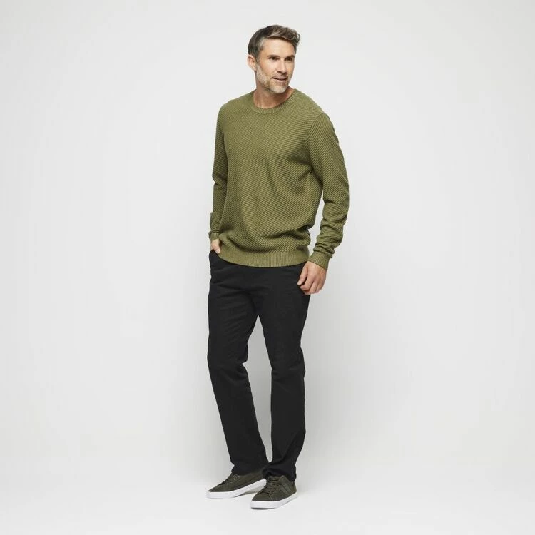 Bronson Casual Cardiff Soft Touch Textured Cotton Blend Crew Knit Olive - Image 2