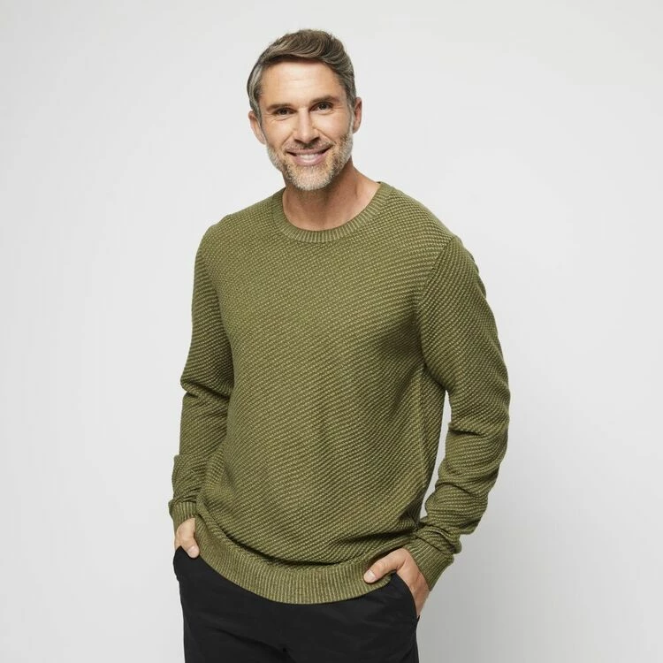 Bronson Casual Cardiff Soft Touch Textured Cotton Blend Crew Knit Olive - Image 4