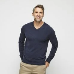 Bronson Basic Hunter V Neck Soft Touch Knit Navy Small