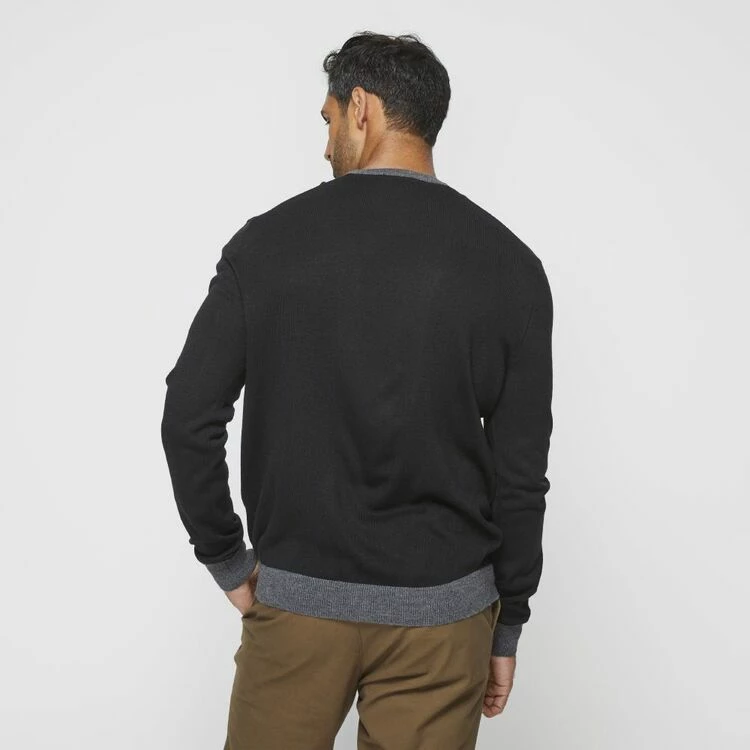 Bronson Basic Casey Contrast Trim Soft Touch Knit Black & Grey - Image 4