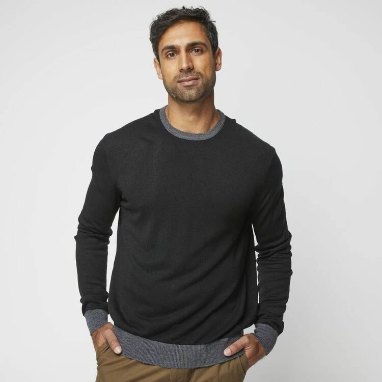 Bronson Basic Casey Contrast Trim Soft Touch Knit Black & Grey - Image 2