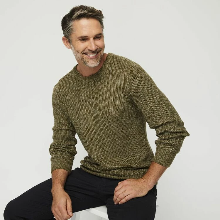 Bronson Casual Bateman Fishman Rib Crew Neck Knit Burnt Olive - Image 5