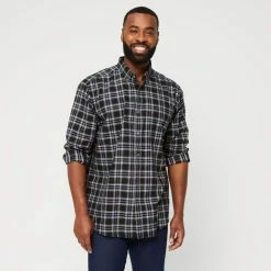 JC Lanyon Jasper Relaxed Wash Cotton Long Sleeve Shirt Dark Navy