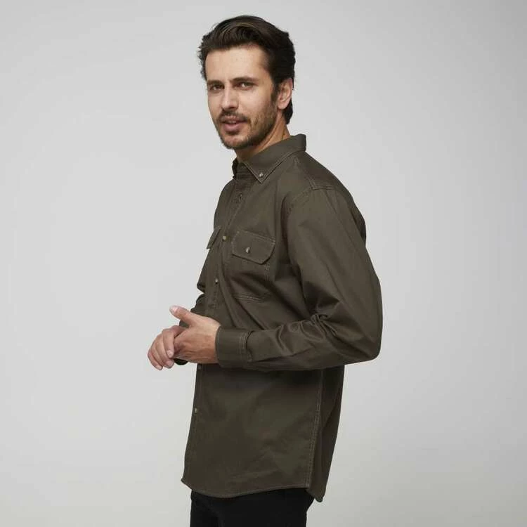 JC Lanyon Clark Solid Twill Long Sleeve Shirt Black & Olive - Image 4