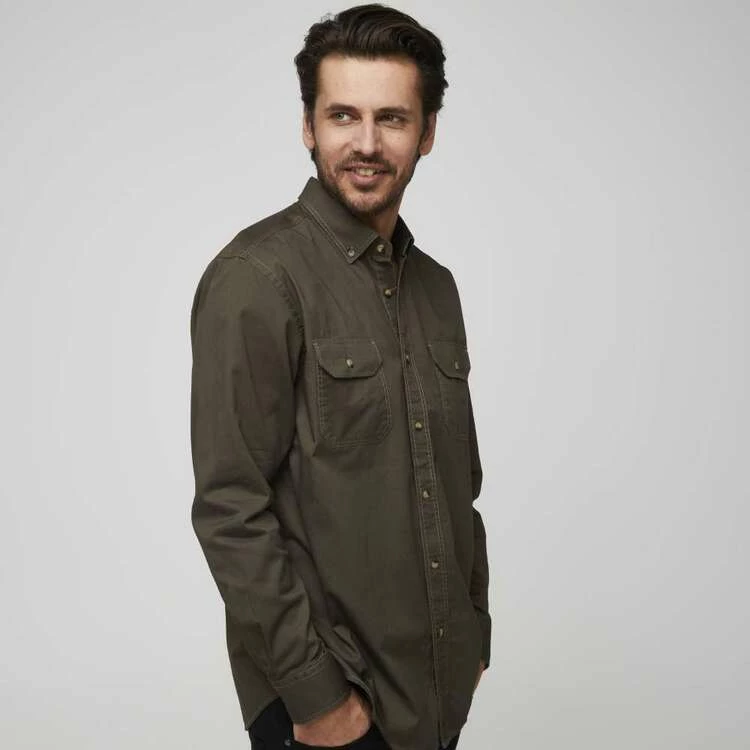JC Lanyon Clark Solid Twill Long Sleeve Shirt Black & Olive - Image 2