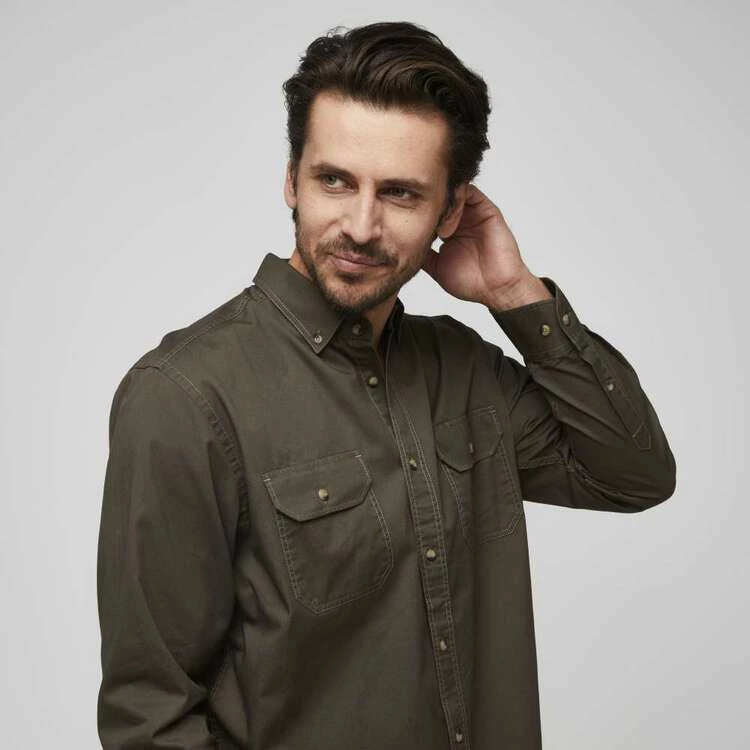 JC Lanyon Clark Solid Twill Long Sleeve Shirt Black & Olive - Image 5