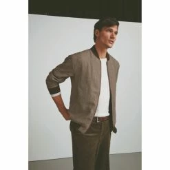 JB Jayson Brunsdon Stretch Tweed Bomber Jacket Brown